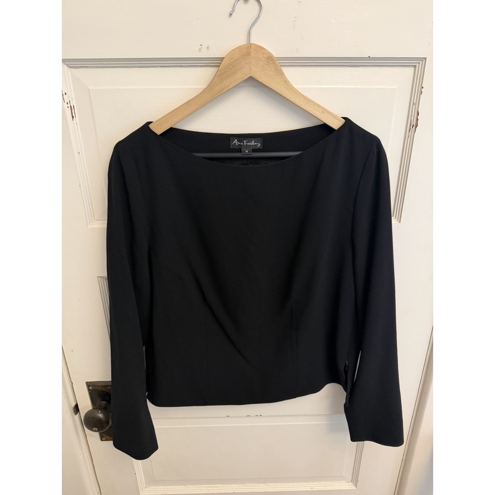 Ann Freedberg Women's Valerie Black Boatneck Blouse 100% Wool Lined Size 12